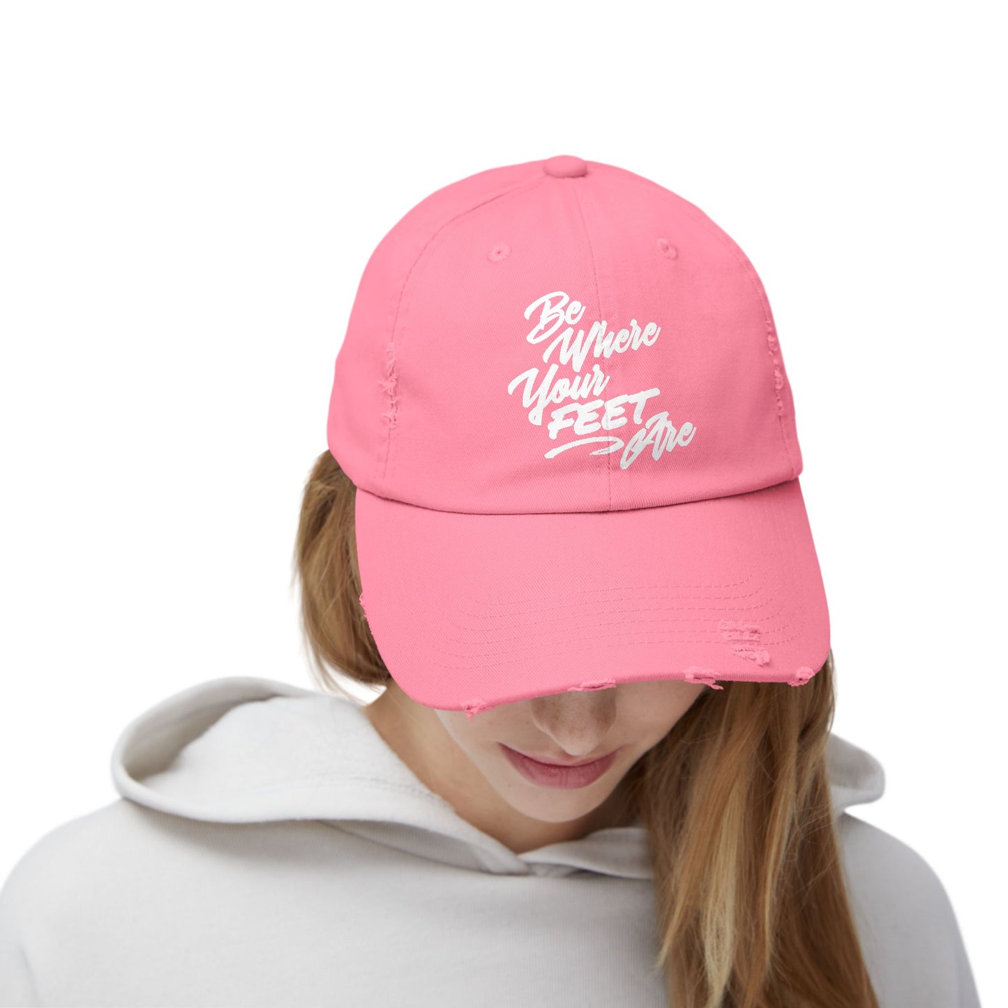 Unisex Distressed Cap - Be Where Your Feet Are